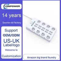 Multiprise de protection contre les surtensions à 18 prises, norme européenne, avec câblage domestique compatible CN/EU