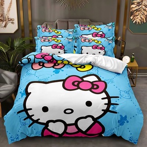 Thương Mại Nước Ngoài 3D In Ấn <span class=keywords><strong>Hello</strong></span> <span class=keywords><strong>Kitty</strong></span> Polyester Comforter Duvet Quilt Bao Gồm Gối Giá Rẻ Bộ Đồ Giường Màu Hồng Thiết Lập Nhà Cung Cấp - Product Image 2