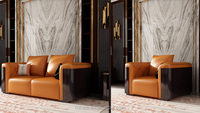 Ensemble de canapé et fauteuil en bois, de luxe européen et américain, en cuir, moderne Orange, meubles Royal, peinture haut de gamme, 1, 2 ou 3 places