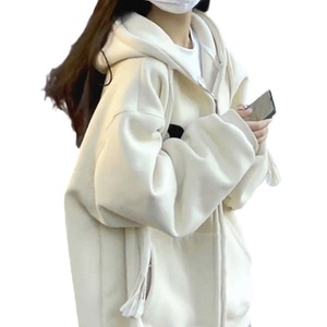 Women's Hooded Sweatshirt Apricot Thin Loose Fit Korean Style <b>Thick</b> <b>Cardigan</b> Early Autumn Coat - Product Image 5