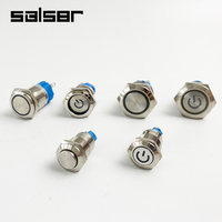 Interrupteur avec bouton-poussoir en métal, étanche conforme à la norme IP65, à tête ronde et éclairage LED, verrouillage automatique, 6/12/220V, 10/12/16/19/22mm