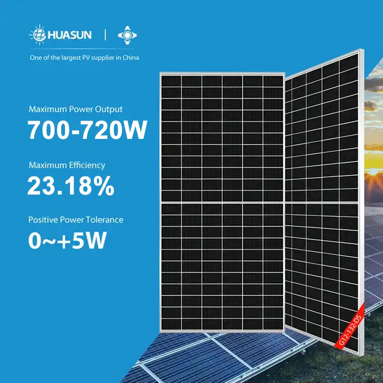 Huasun Hoge Kwaliteit Europa Magazijn Solarmodule 680W 685W 690W 695 W 700 Watt Mono Bifacial Hjt Zonnepanelen Voor Thuis