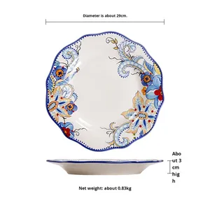 Châu Âu Mỹ phong cách ánh sáng sang trọng Retro tráng men vẽ tay gốm bít tết/Salad/món ăn phục vụ tấm Sáng tạo thiết kế bất thường - Product Image 6