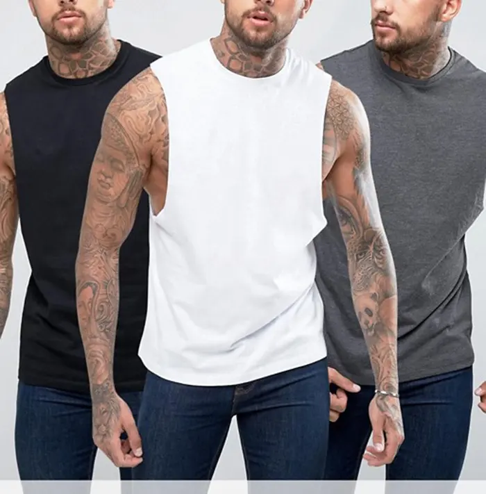 Camiseta de algodón Pima para hombre, camiseta sin mangas de alta calidad, transpirable, color blanco, para gimnasio, Verano