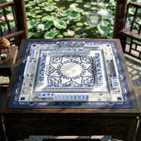 Jeu de tuiles de mahjong traditionnel chinois en mélamine bleu et blanc pour usage domestique des personnes âgées, comprend un tapis souple antidérapant, 166 tuiles