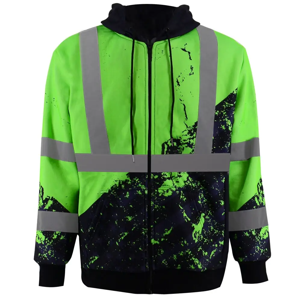 SMASYS Men's High Visibility Safety Hoodie Sweatshirt Full Zip Detachable Hoodies Sweater with Excellent Quality Printing techno