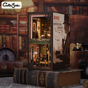 Modèle miniature Cutebee en bois 3D, bibliothèque miniature, série détective, maison <span class=keywords><strong>de</strong></span> poupée, agence <span class=keywords><strong>de</strong></span> détectives, coin lecture avec couvercle anti-poussière - Product Image 2