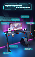 Bureau d'ordinateur PC en forme de Z RGB Led Lights Table de jeu de bureau d'ordinateur
