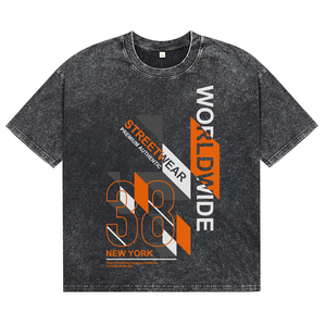 Camisetas de Manga Corta para Hombre, Estilo Urbano, de Algodón Transpirable, con Lavado Ácido Vintage, Tinte Textil, Colores en Contraste, Cuello Redondo - Product Image 1