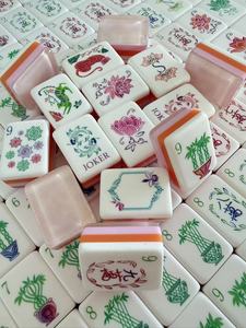 In Stock Pink Inner Print Color Block Creative Mahjong Set Portable Hand Play Travel <b>Entertainment</b> Mahjong Tiles Ready To Ship - Product Image 1