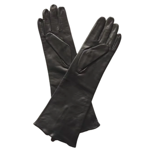 Gants longs en cuir de chèvre noir pour femme, nouveau style 2024, support échantillon - Product Image 1