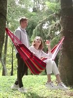Hamac d'extérieur avec barres d'écartement en bois, sac de transport de couchage, hamac d'extérieur en toile pour jardin Camping