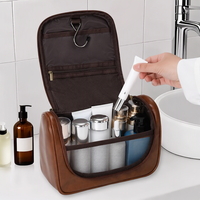 Trousse de Toilette Suspendue en Cuir PU pour Hommes, Grande Capacité, Trousse de Voyage Étanche pour Articles de Rasage et Cosmétiques avec Crochet