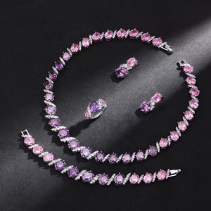Ensemble de bijoux de luxe plaqué or 18 carats, collier et boucles d'oreilles géométriques, bracelet, bague, zircon de haute qualité, deux couleurs - Product Image 2