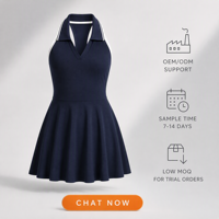 Robe de pickleball sans couture de qualité supérieure |   Col polo rayé |   Soutien-gorge intégré, short et poches |   Marque privée OEM |   Approvisionnement B2B DDP