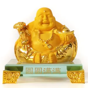 Feng Shui Decor Gold Laughing Buddha Statue Maitreya Figurine Carrying Money Bag Happy Buddha For God Luck