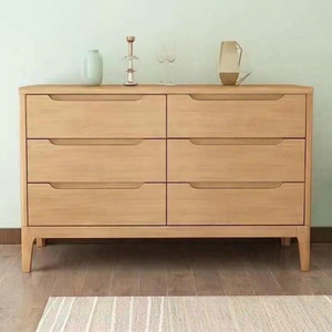 Modern Solid Wood <b>6</b> <b>Drawer</b> <b>Dresser</b> Scandinavian Design Storage Cabinet Living Room Furniture Natural Finish - Product Image 1