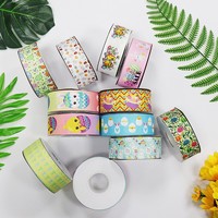 Ruban simple face de Pâques, motifs œuf, poussin, lapin, largeur 25 mm, imprimé par transfert thermique/sublimation, mélange de polyester, Chine