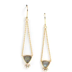 Boho Joacii Jewelry 925 Sterling Silver 14K Gold Plated Gemstone Series Chain Labradorite Tassel Earrings For Women