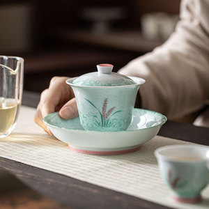 Hand Painted Reed Ceramic Teapot Stand Sprinkled Green Traditional Chinese Style <b>Tea</b> <b>Set</b> Accessory Dehua Craft - Product Image 5