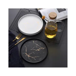 Platos de cerámica PARA CENA, juego de platos de mármol negro, artículo en oferta