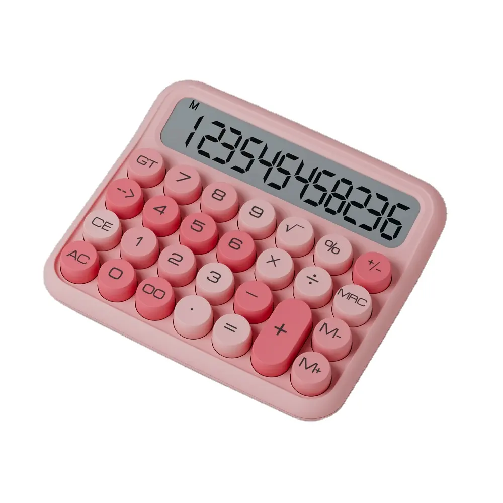 Calculatrice électronique à bouton rond à 12 chiffres pour calculatrice professionnelle avec pile AAA colorée