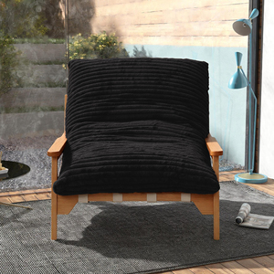 Juego de Sofás Nórdicos Atunus Rellenos de Esponja, Reposabrazos Dobles, Sofá Individual Negro, Sillón de Madera Maciza, Sofá Perezoso para Balcón o Interiores - Product Image 2