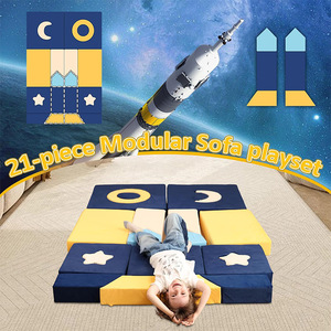 Ensemble de canapé en blocs de construction pour enfants, 10 pièces, bleu marine, meubles de jeu en mousse souple avec bords arrondis pour chambre d'enfant - Product Image 3