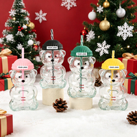 Gobelet en verre 3D en forme d'ours, directement de l'usine, avec paille et couvercle, en borosilicate haute résistance à la chaleur, mignon, pour café glacé, personnalisable