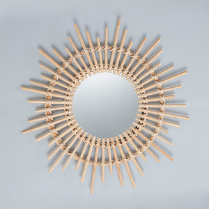 Boho Style <strong>Rattan</strong> Woven Sunburst Frame Round Wall <strong>Mirror</strong> Decorative Vanity <strong>Mirror</strong> for Entryway - Product Image 1