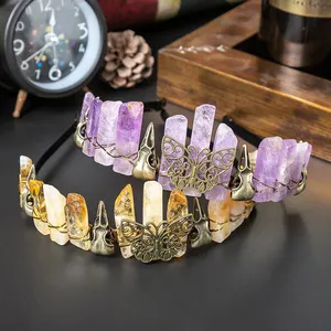 Bando Kristal Alami Tiara Buatan Tangan Kupu-kupu Aksesoris Kuarsa untuk Wanita Tiara