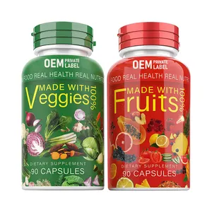 Cápsulas de frutas y verduras de mezcla seca natural de etiqueta privada OEM suplemento alimenticio completo con superalimento para mujeres, hombres y niños