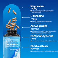 Complément de Magnésium Triple 300mg en Gros, Haute Biodisponibilité, Capsules Végétaliennes, Soutien Apaisant pour les Nerfs et le Sommeil, Personnalisable