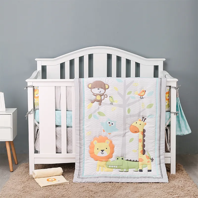 100% polyester Grey design Baby Crib Bedding Set 2021 new original factory hot sale