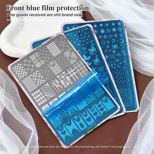 Pelat cap kuku kotak-kotak & garis Prancis, templat pola elegan untuk alat desain seni kuku minimalis untuk Transfer seni kuku - Product Image 2