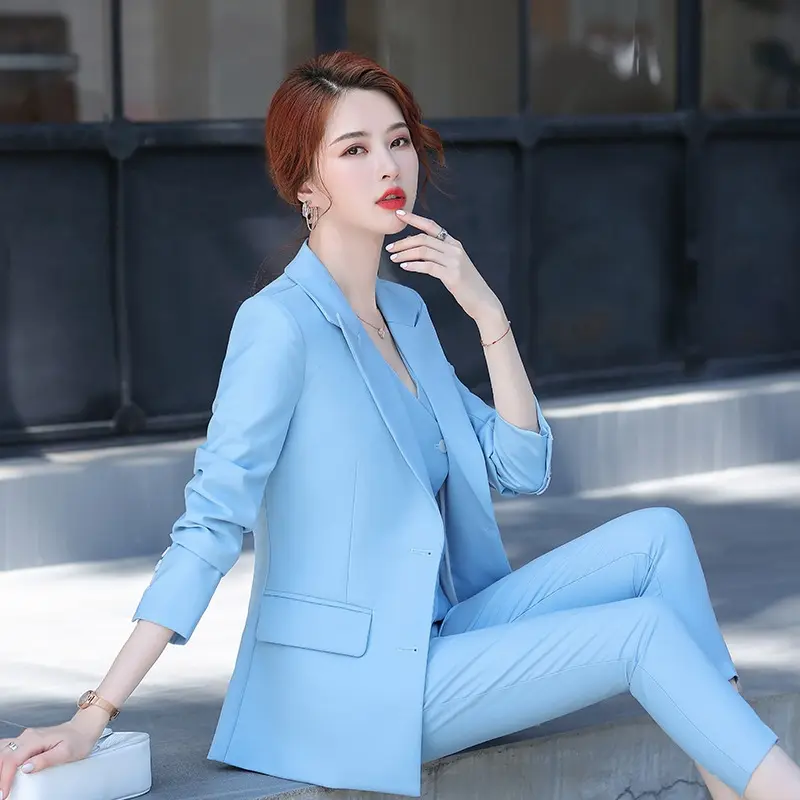 Hot Selling Dropship 3 Pieces Business Suit Sets Office Lady Work Wear Women Formal Suits Blazer Jacket Vest Pants Set