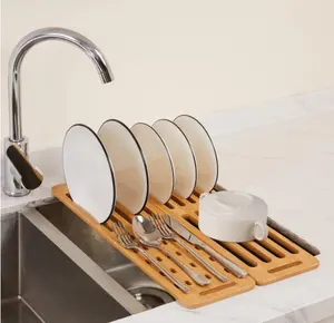Rak Pengering Piring Bambu dengan Tempat Peralatan Dapur
