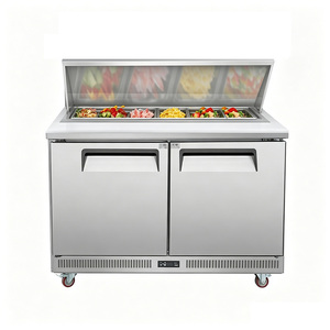 Table de préparation commerciale portable en acier inoxydable avec réfrigérateur, station à pizzas et salades, refroidissement par air, 2 <span class=keywords><strong>portes</strong></span> verticales, pour la restauration - Product Image 3