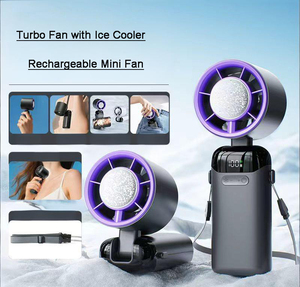 Camping Hiking Powerful Portable <b>Fan</b> Portable Handheld Turbo <b>Fan</b> with Ice Cooling <b>Rechargeable</b> Personal <b>Fan</b> - Product Image 1