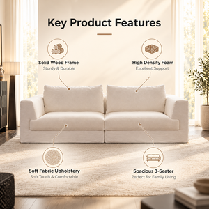 Modern 4 Seater Fabric <b>Sofa</b> with Thick Foam Seat Cushions Supportive Backrest and Solid <b>Wood</b> <b>Frame</b> for Spacious Living Rooms - Product Image 5
