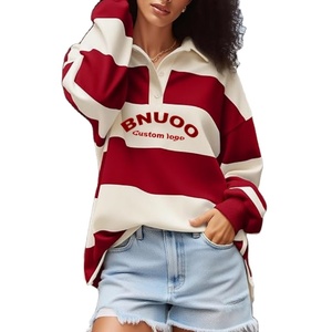 Maglietta Rugby Oversize a Righe Personalizzata per <span class=keywords><strong>Donna</strong></span>, Alta Qualità, Bicolore, Stile Vintage, <span class=keywords><strong>Manica</strong></span> <span class=keywords><strong>Lunga</strong></span> - Product Image 1