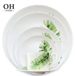 Ohere Simple Green Leaf Bone Porzellan Geschirr-Sets mit Tasse & Untertasse Hochzeit & Event Dekor Service die Bone China Keramik platte