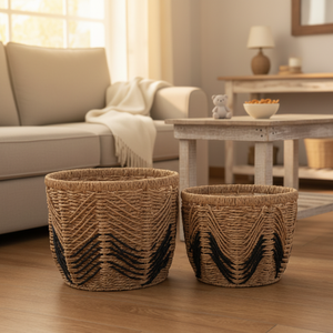 Panier de rangement <span class=keywords><strong>en</strong></span> corde de papier tressé à la main pour salon, pour collations, jouets, tri de vêtements sales, décoration intérieure - Product Image 1