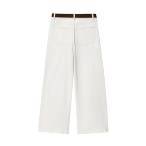 Jeans Casual alla Moda per Donna, Colore Bianco, Chiusura <span class=keywords><strong>con</strong></span> Cerniera, Lunghezza al Polpaccio, Gamba Larga, <span class=keywords><strong>con</strong></span> <span class=keywords><strong>Cintura</strong></span> - Product Image 2