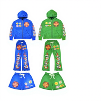 OEM disesuaikan matahari pudar Premium antik Distressed grafis Hoodie Plus ukuran applique manik-manik longgar celana suar Set