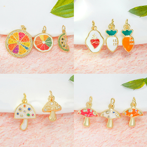 귀여운 컬러풀 과일 펜던트 18K 금도금 구리 레몬 버섯 칠리 에나멜 참 장식품 DIY 목걸이 팔찌 제작용 - Product Image 5