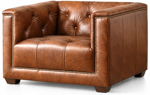 Sillón de Cuero Cognac Vintage con Respaldo Acolchado y Botones, Asiento Generosamente Acolchado y Estilo Tradicional para Oficinas - Product Image 4