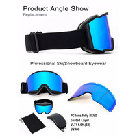 Masque de ski sans monture, protection CE UV400, OEM, anti-buée magnétique, verres polarisés double couche, monture PC, lunettes de neige