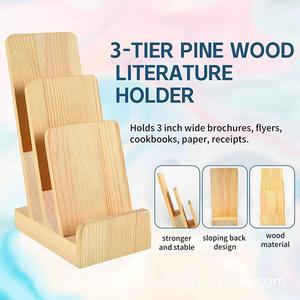 Estante de madera para revistas, organizador de almacenamiento de escritorio de 3 niveles para libros, postales, folletos, soporte de exhibición - Product Image 2