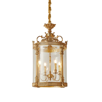 Lustre d'art de Style français tout en cuivre avec abat-jour en verre, lampe européenne de luxe, hôtel en laiton, Cage à oiseaux, lampe suspendue